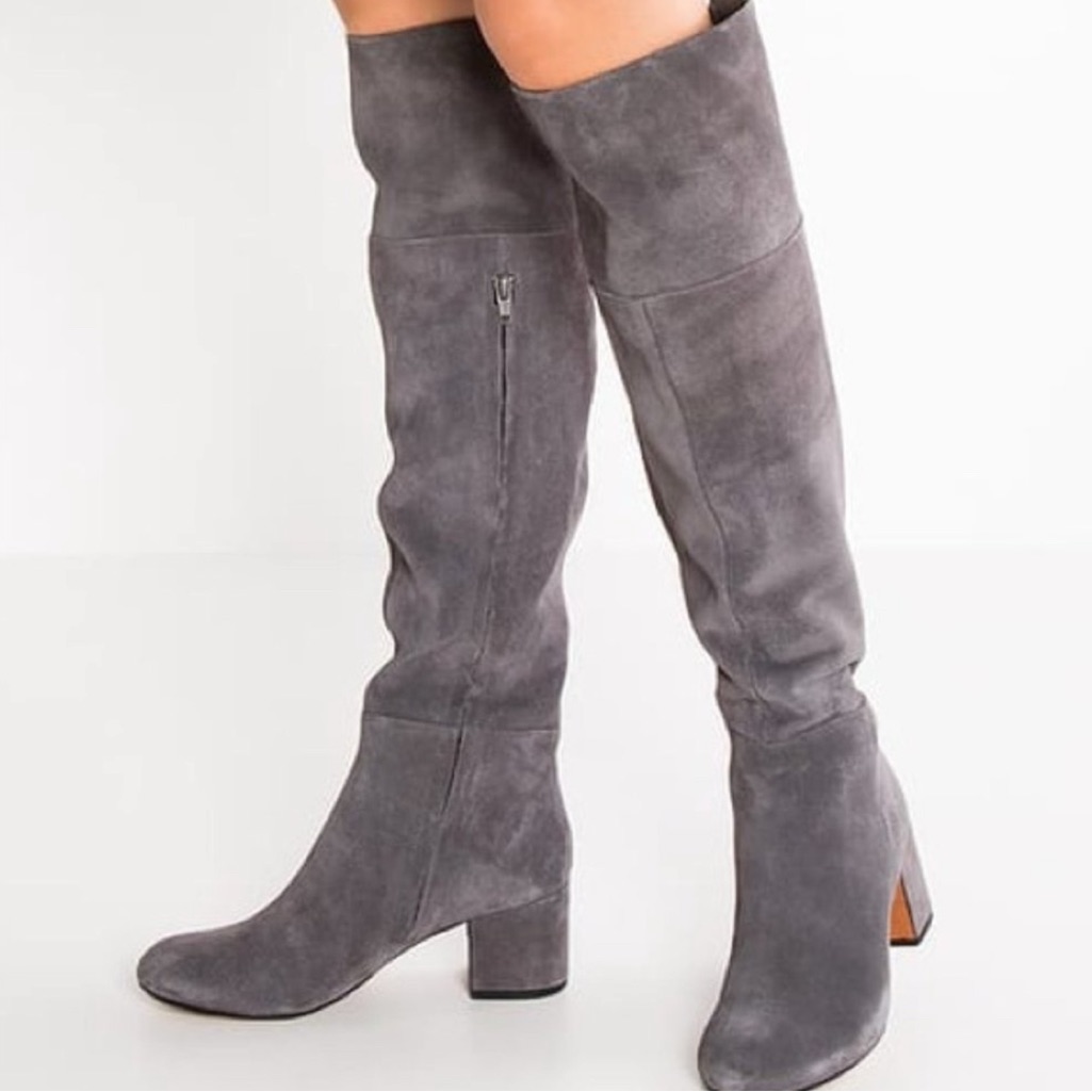 Nwt Clarks Barley Ray Grey Suede Leather Over Knee Boot Us 9